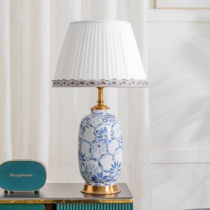 Lámpara de mesa de cerámica Lumière Azure | Pantalla china con base de porcelana, decoración para mesita de noche