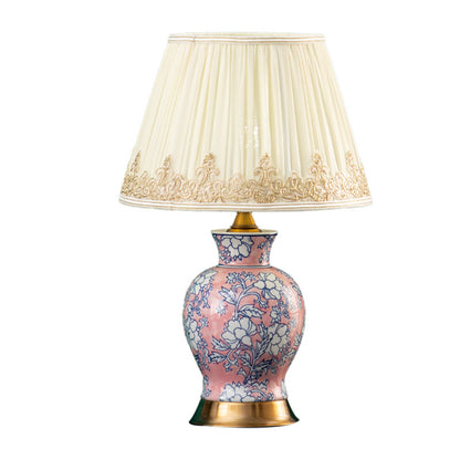 Songbird Bloom Porcelain Chinese Lamp | Floral Table Light Asian Home Decor Gift