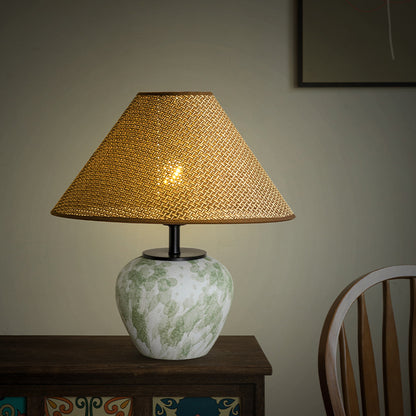 JadeGlow - Oriental Table Lamp – Ceramic, Vintage Zen Aesthetic for Living Room/Study/Hotel