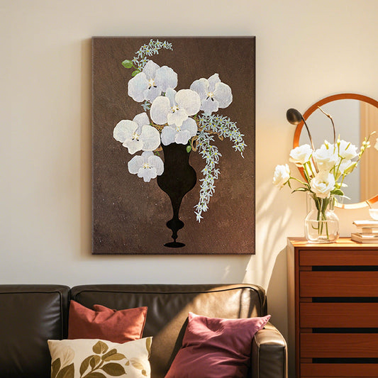 [Gentleman's Orchid] Mid-century Modern Mélange Wall Art - Vintage Floral Canvas Print for Living Room & Bedroom Decor