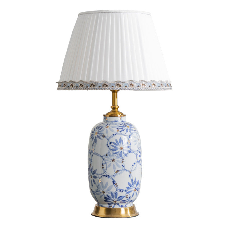 Lámpara de mesa de cerámica Lumière Azure | Pantalla china con base de porcelana, decoración para mesita de noche