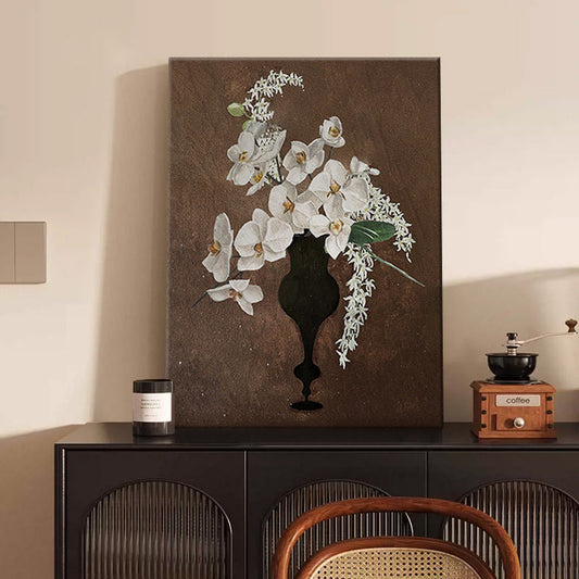 [Gentleman's Orchid] Mid-century Modern Mélange Wall Art - Vintage Floral Canvas Print for Living Room & Bedroom Decor