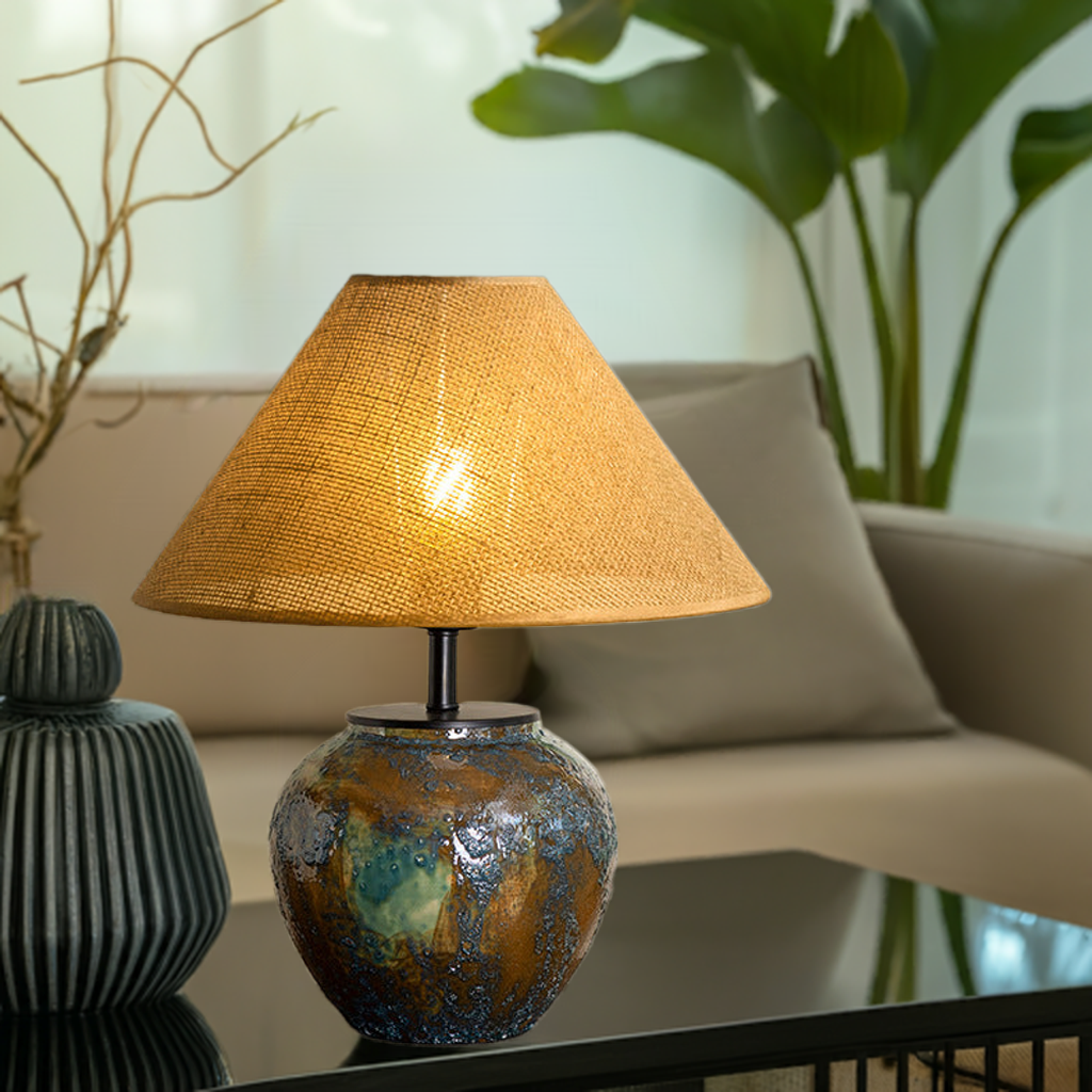 Harmony - Chinese Ceramic Table Lamp - Wabi-Sabi Bedside & Living Room Lighting for Hotel & Modern Interiors